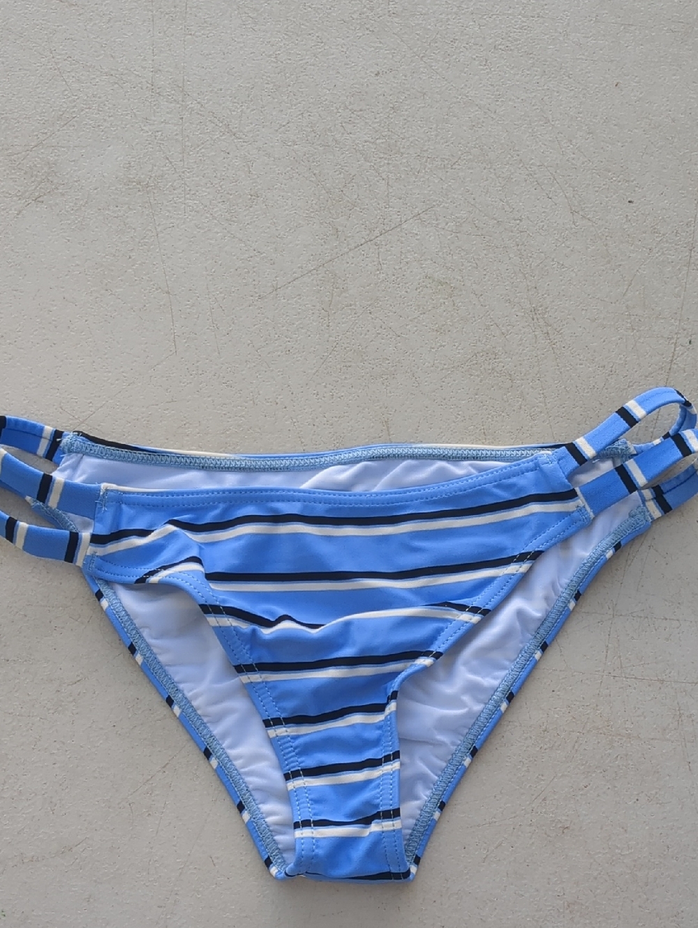 Women’s Blue Striped Bikini Bottom — Double Strap